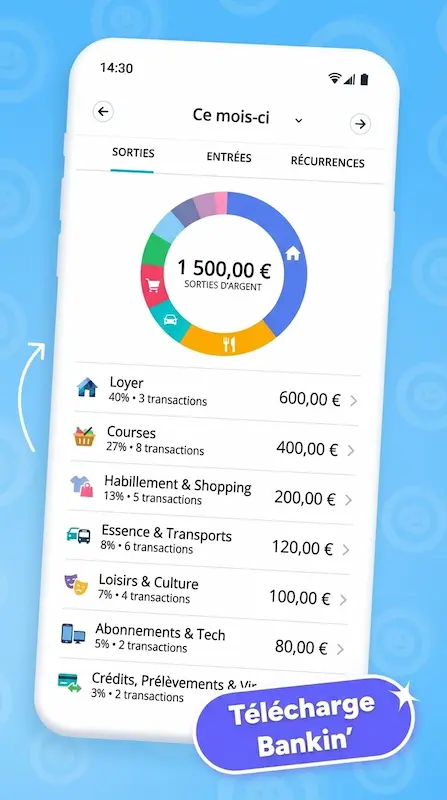 Capture d'écran de l'application Bankin' sur Android