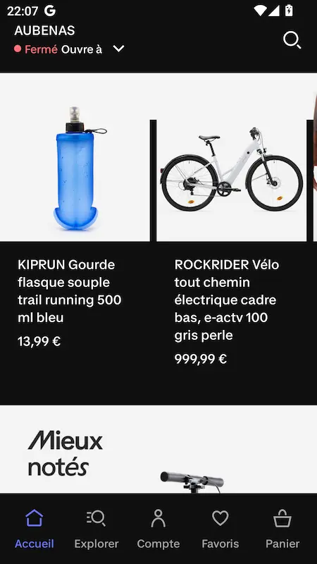 Capture d'écran de l'application Decathlon