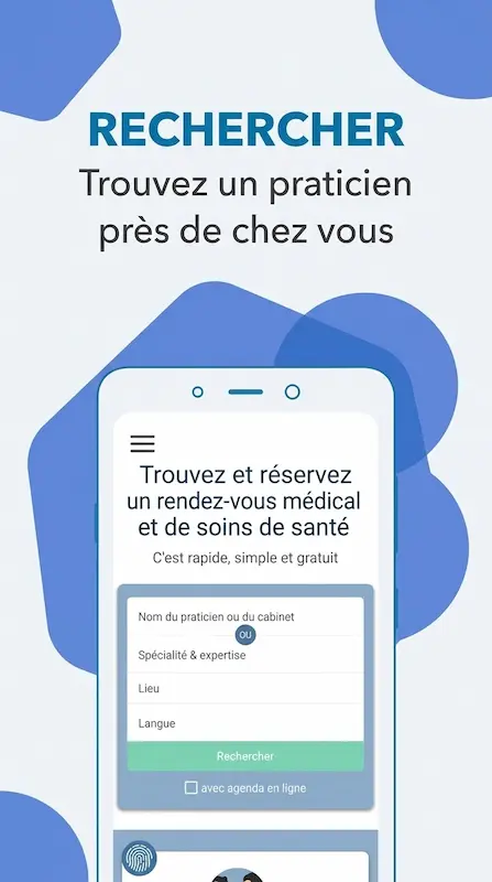 Capture d'écran de l'appli Doctena sur Android