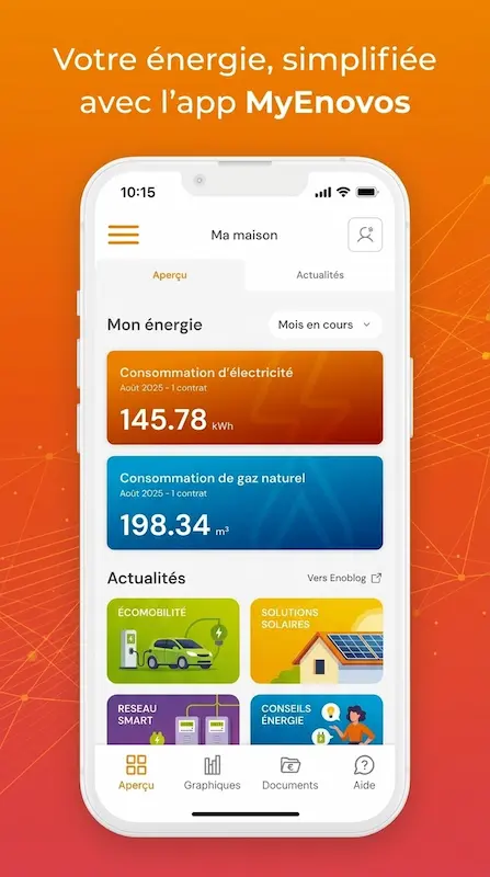 Capture d'écran de l'appli Enovos sur Android