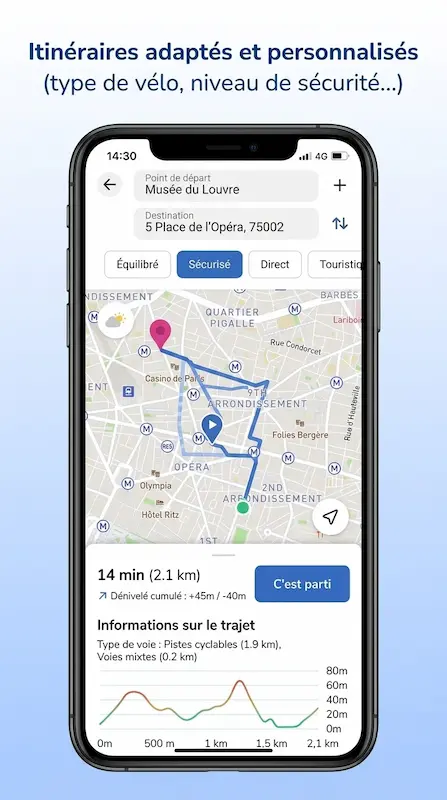 Capture d'écran de l'appli Geovelo sur Android
