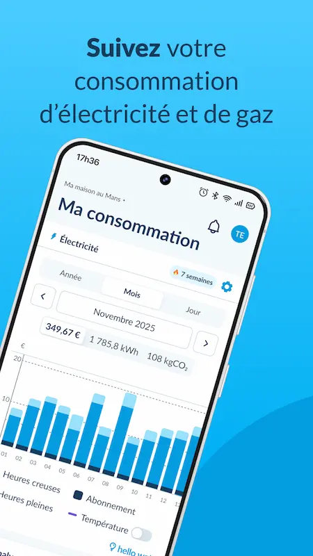 Capture d'écran de l'application Hello Watt sur Android