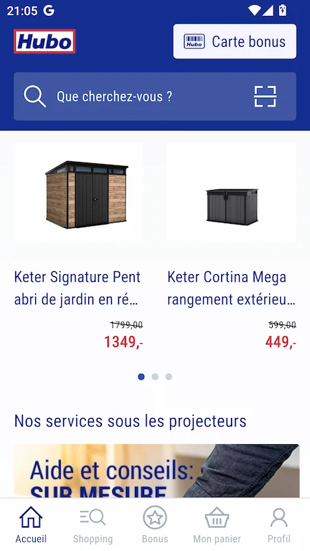 Capture d'écran de l'application Hubo