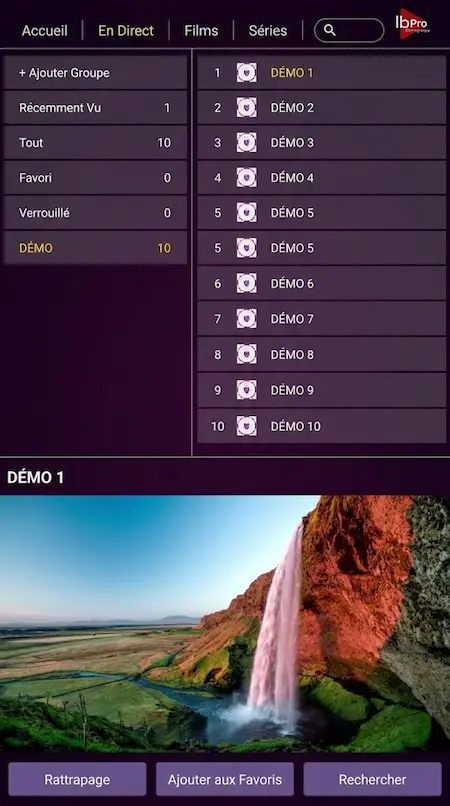 Capture d'écran de l'application IBO Player Pro sur Android