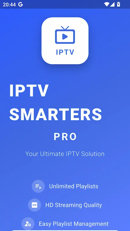 Capture d'écran de l'application IPTV Smarters Pro sur Android