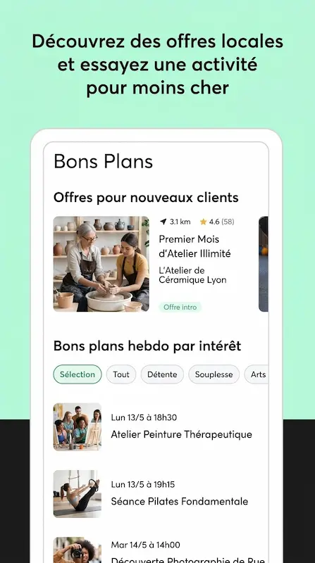 Capture d'écran de l'application Mindbody