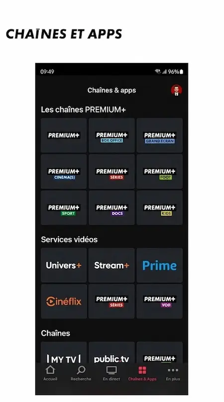 Capture d'écran de l'application myCANAL sur Android