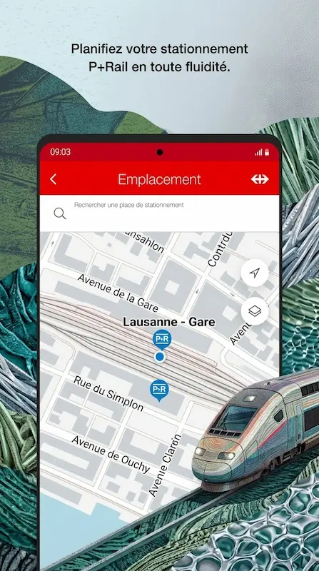 Capture d'écran de l'appli P+Rail sur Android
