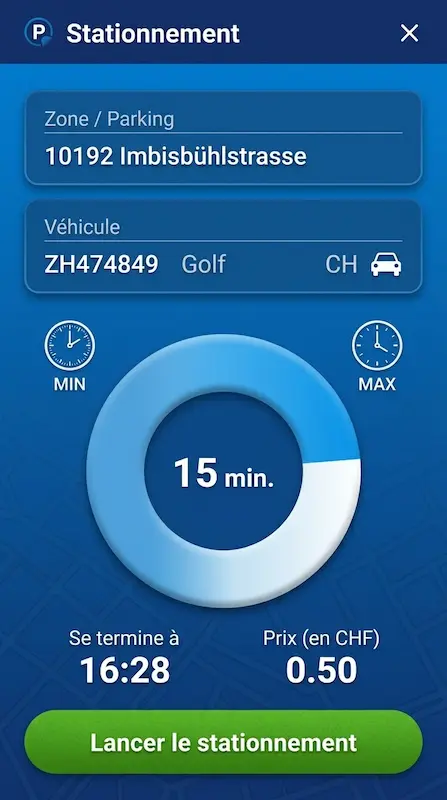 Capture d'écran de l'appli Parkingpay sur Android