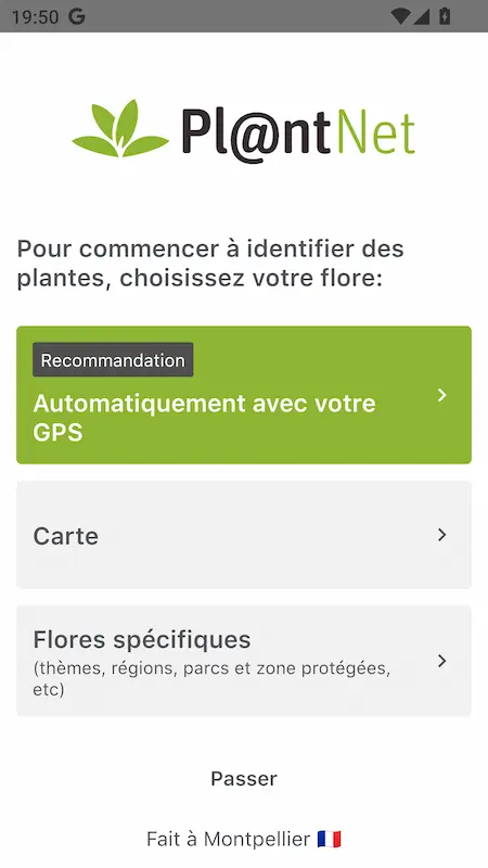 Capture d'écran de l'application PlantNet sur Android