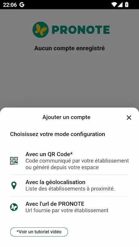 Capture d'écran de l'appli PRONOTE
