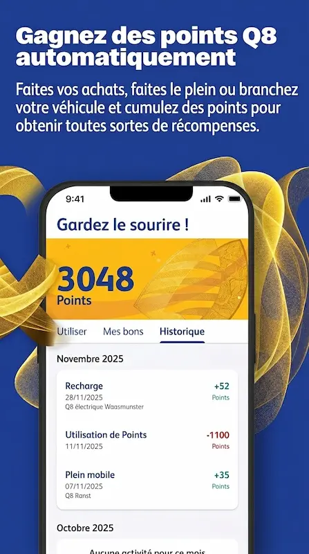 Capture d'écran de l'appli Q8 smiles sur Android