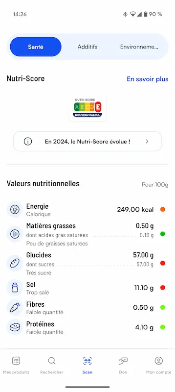 Capture d'écran de l'appli QuelProduit sur Android