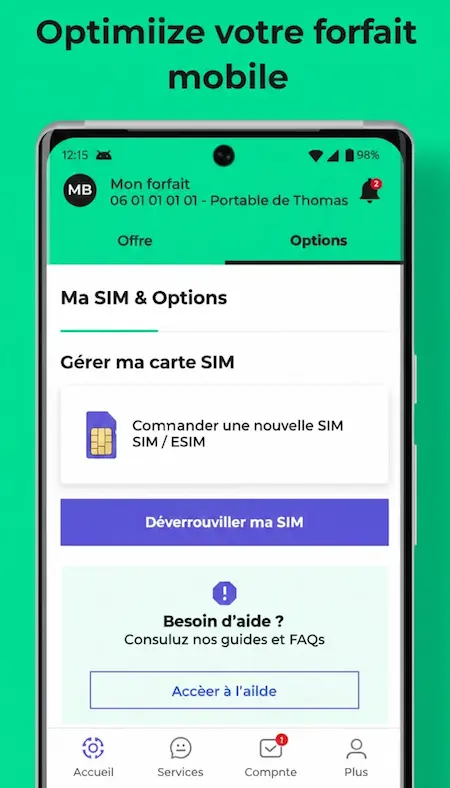 Capture d'écran de l'application RED & Moi sur Android
