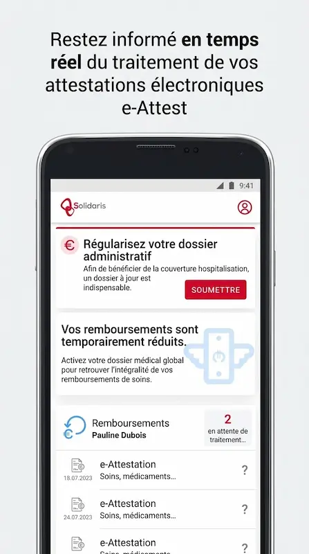 Capture d'écran de l'application Solidaris sur Android