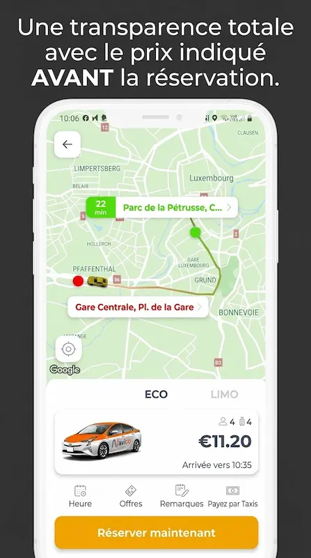 Capture d'écran de l'appli Webtaxi sur Android