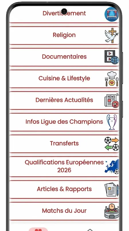 Capture d'écran de l'application Yacine TV sur Android